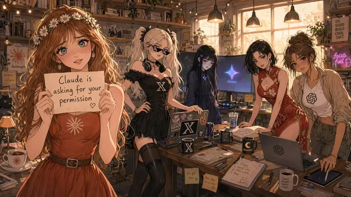 Anime AI Studio Girls at Sunset Nano Banana 2.1 example