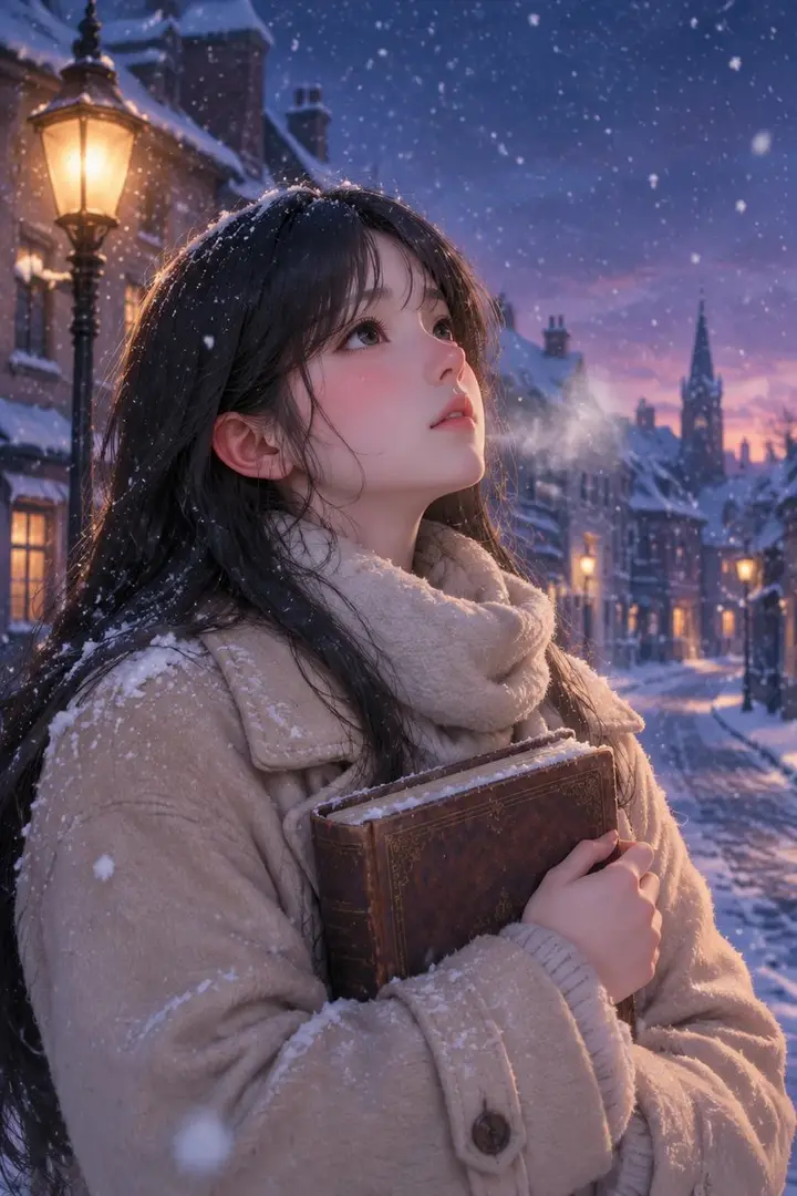 Anime Girl in Snowy European Street Nano Banana 2.1 example