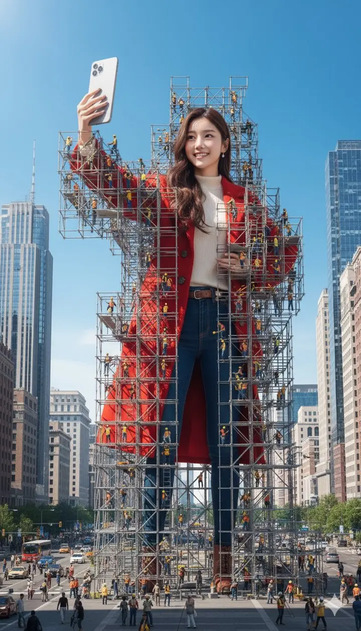 Giant Figure Scaffolding Nano Banana 2.1 example