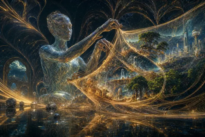 Glass Reality Weaver in Cosmic Hall Nano Banana 2.1 example