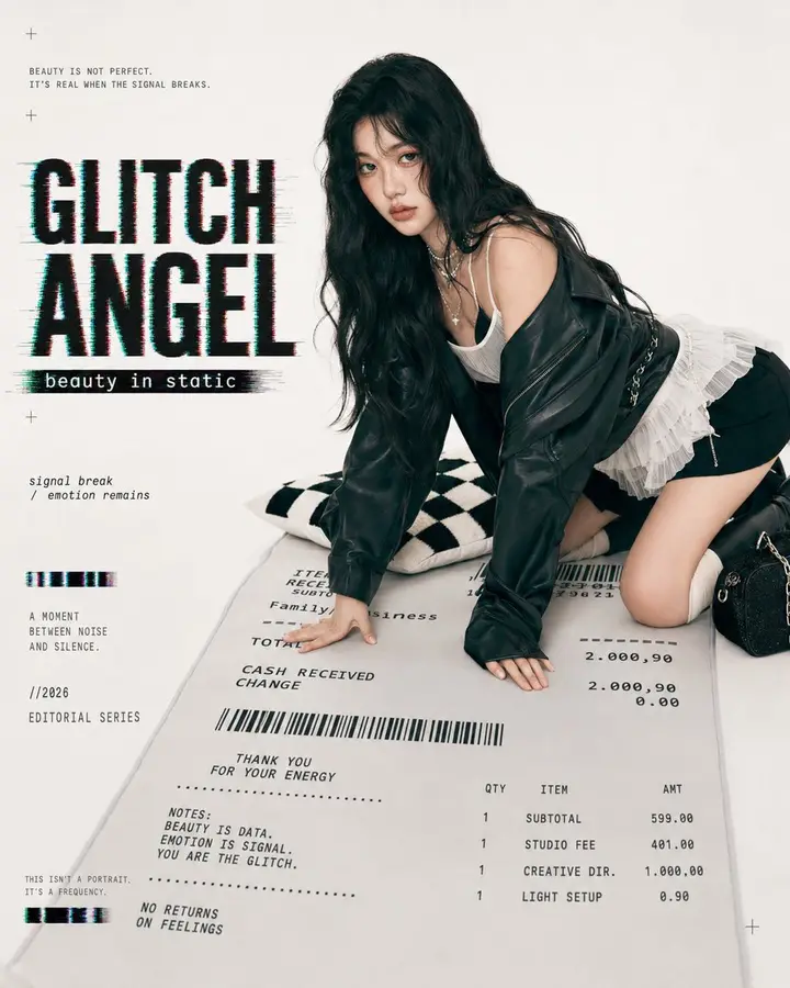 Glitch Angel Editorial Studio Shoot Nano Banana 2.1 example