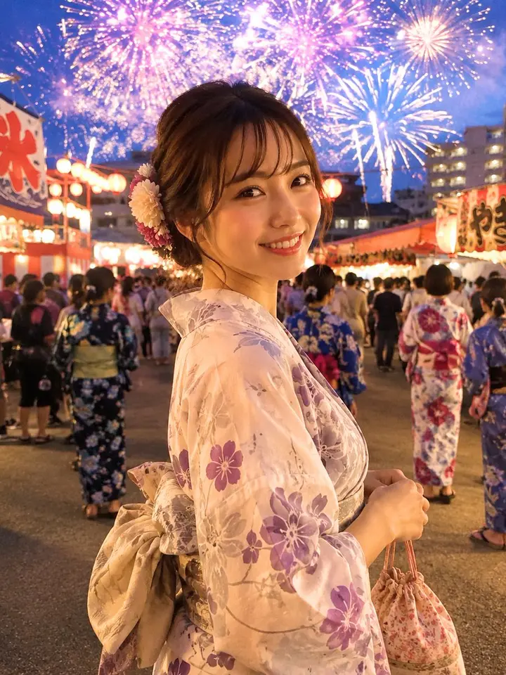 Japanese Fireworks Festival Yukata Portrait example