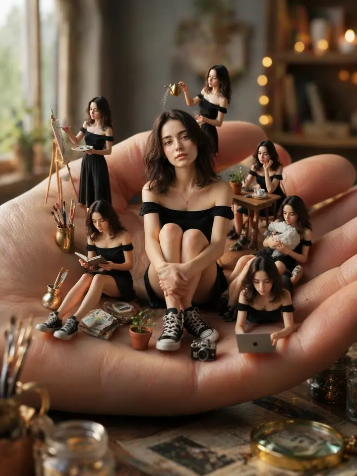 Miniature Girl on a Palm Nano Banana 2.1 example