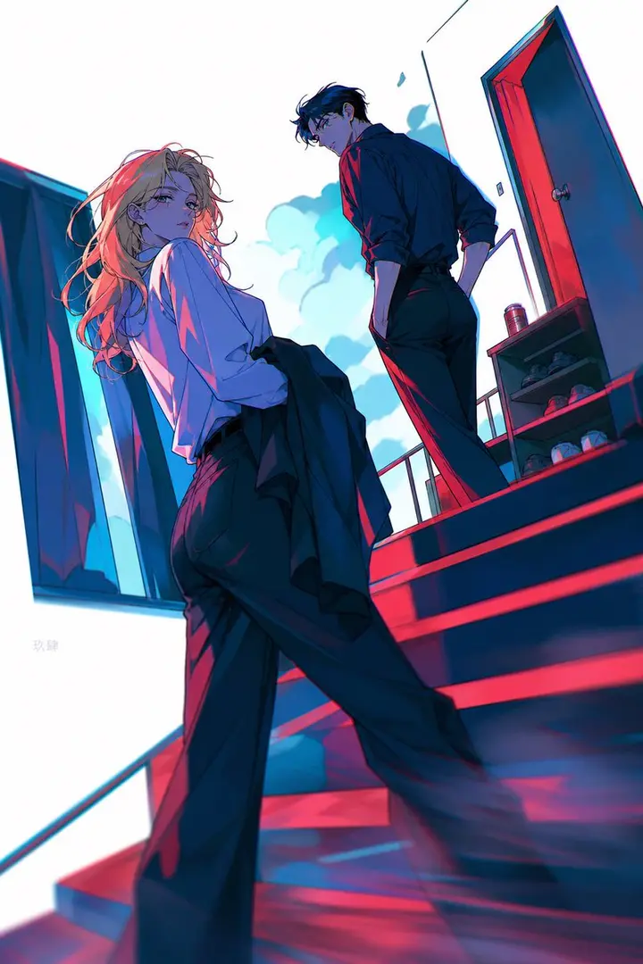 Neon Anime Stairway Encounter Nano Banana 2.1 example