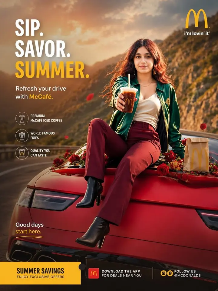 Summer McCafé Mountain Road Ad Nano Banana 2.1 example