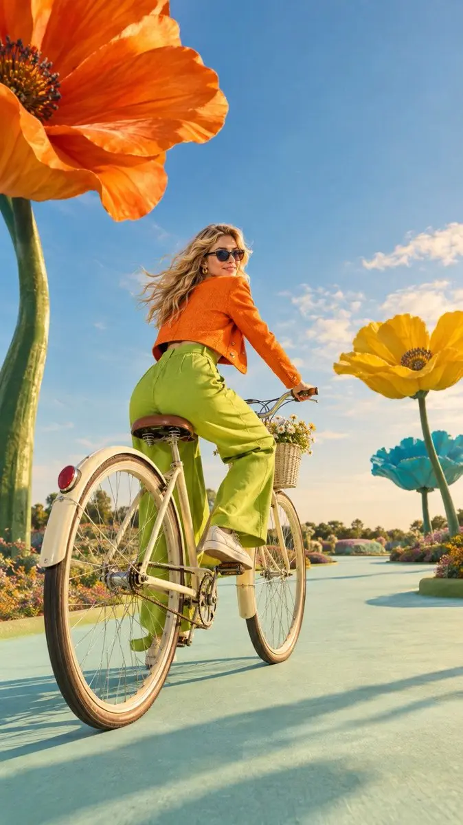 Surreal fashion bicycle garden Nano Banana 2.1 example