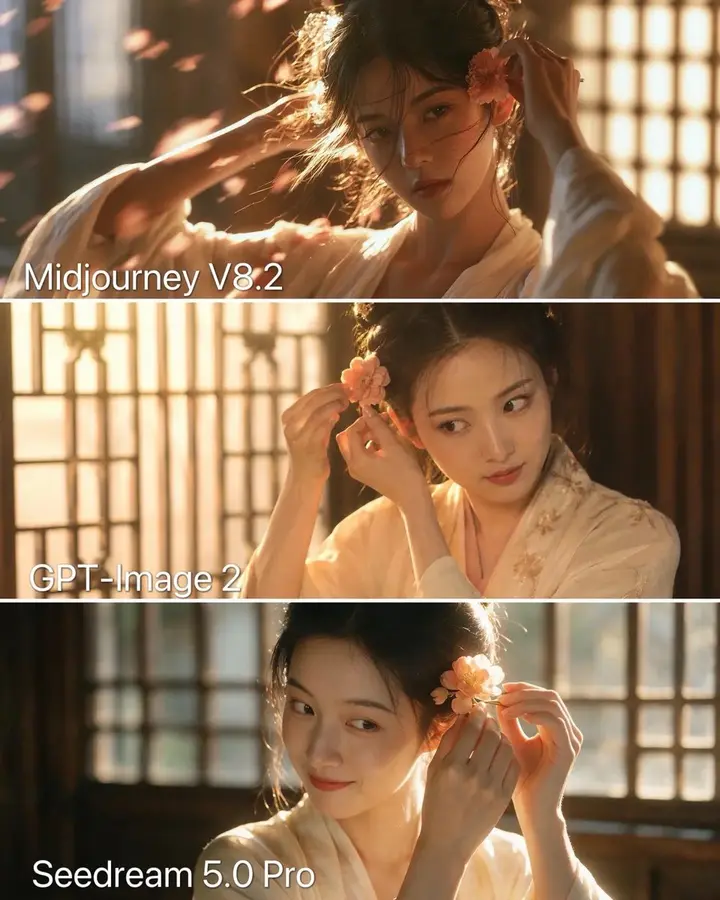 Three-Panel Chinese Aesthetic Model Comparison Nano Banana 2.1 example